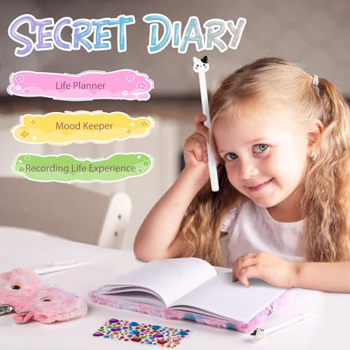 DHQH Cat Diary with Lock Gift for 6 7 8 Year Old Girl,Secret Journal Notebook Diary for Girls,Kids Journals for Girls Christmas Gift Set,Secret Diary with Pen Pouch Panda Keychain Cat Paw Pen. - Image 3