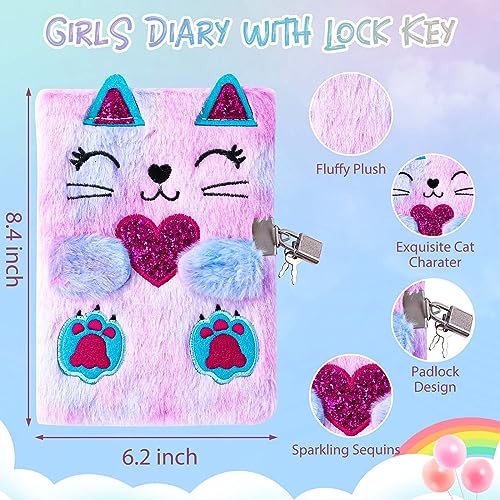 DHQH Cat Diary with Lock Gift for 6 7 8 Year Old Girl,Secret Journal Notebook Diary for Girls,Kids Journals for Girls Christmas Gift Set,Secret Diary with Pen Pouch Panda Keychain Cat Paw Pen. - Image 2