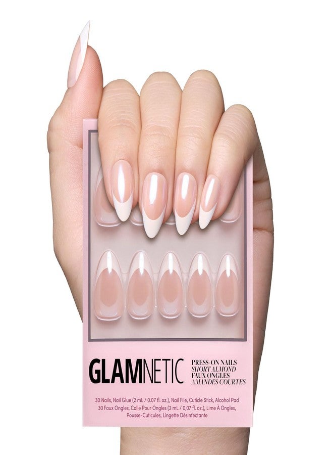 Glamnetic Press On Nails - Mrs. | Short Almond Fake Nails with French Tips and Glossy, Glazed Finish, Salon Quality | 15 Sizes - 30 Nail Kit with Glue - Image 1