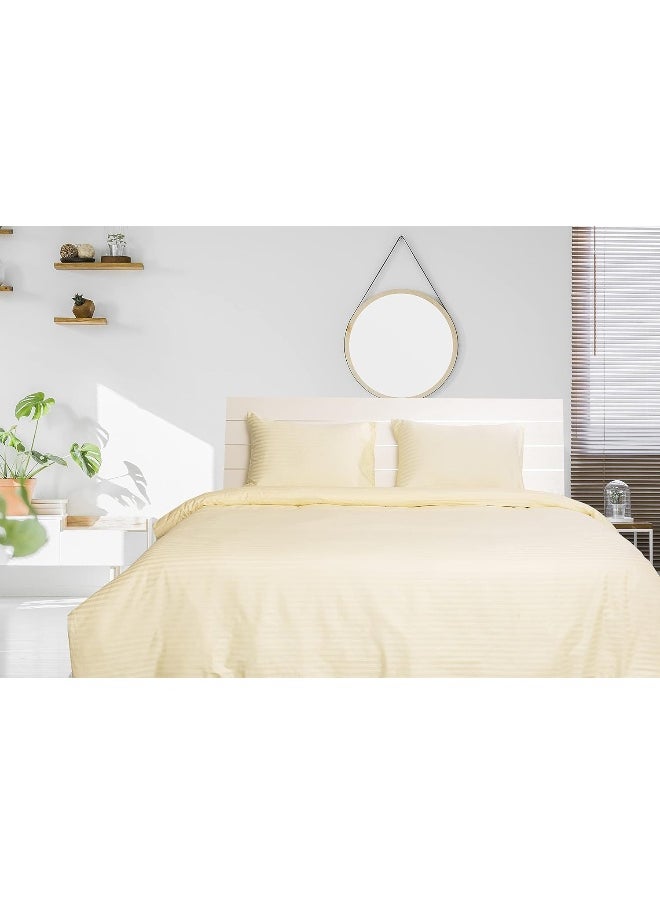Hotel Linen Klub Hotel Linen Klub King Duvet Cover - 1 Piece, Luxurious 100% Cotton Sateen with 250 Thread Count, Stylish Classic Stripe Pattern with Button Closure, Size: 245 x 265 cm, Elegant Cream Aesthetic  - Image 1