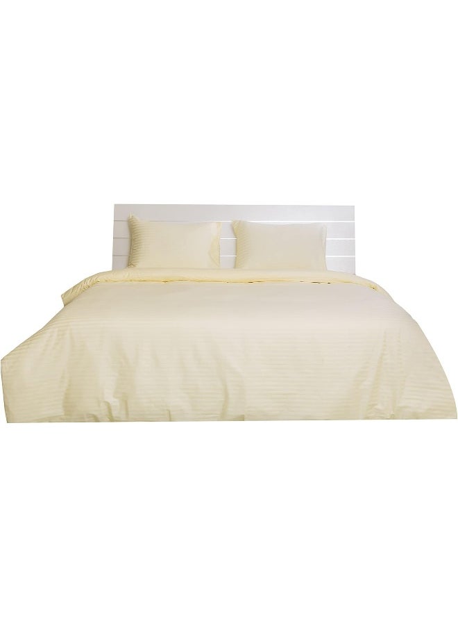 Hotel Linen Klub Hotel Linen Klub King Duvet Cover - 1 Piece, Luxurious 100% Cotton Sateen with 250 Thread Count, Stylish Classic Stripe Pattern with Button Closure, Size: 245 x 265 cm, Elegant Cream Aesthetic  - Image 2
