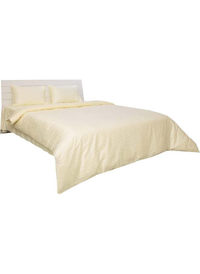 Hotel Linen Klub Hotel Linen Klub King Duvet Cover - 1 Piece, Luxurious 100% Cotton Sateen with 250 Thread Count, Stylish Classic Stripe Pattern with Button Closure, Size: 245 x 265 cm, Elegant Cream Aesthetic  - Image 4