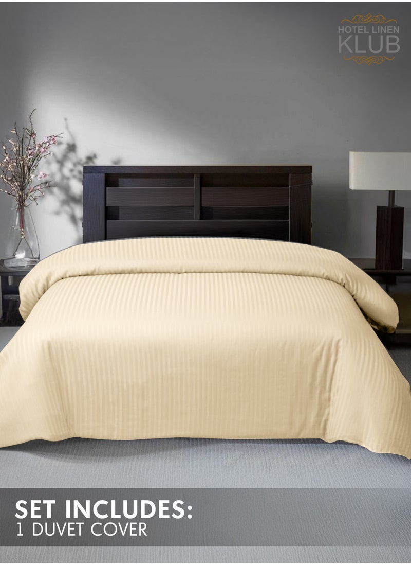 Hotel Linen Klub - Hotel Linen Klub King Duvet Cover - 1 Piece, Luxurious 100% Cotton Sateen with 250 Thread Count, Stylish Classic Stripe Pattern with Button Closure, Size: 245 x 265 cm, Elegant Cream Aesthetic - Image 1