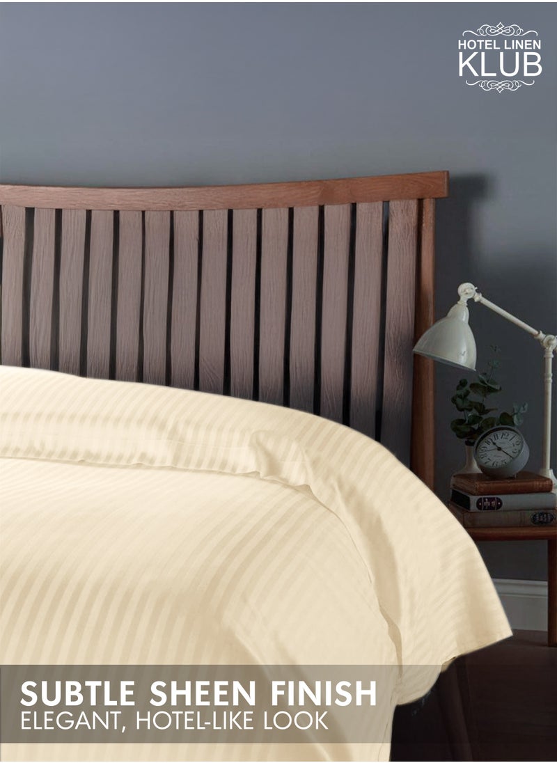 Hotel Linen Klub - Hotel Linen Klub King Duvet Cover - 1 Piece, Luxurious 100% Cotton Sateen with 250 Thread Count, Stylish Classic Stripe Pattern with Button Closure, Size: 245 x 265 cm, Elegant Cream Aesthetic - Image 1