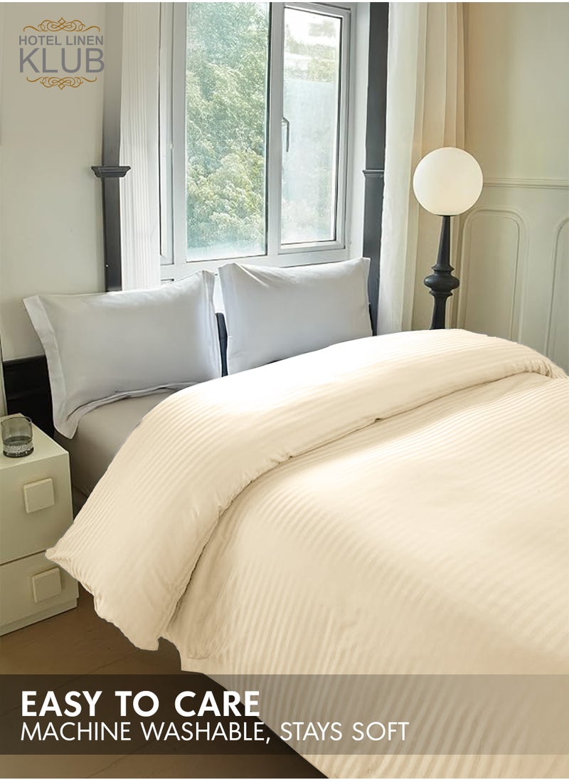 Hotel Linen Klub - Hotel Linen Klub King Duvet Cover - 1 Piece, Luxurious 100% Cotton Sateen with 250 Thread Count, Stylish Classic Stripe Pattern with Button Closure, Size: 245 x 265 cm, Elegant Cream Aesthetic - Image 1
