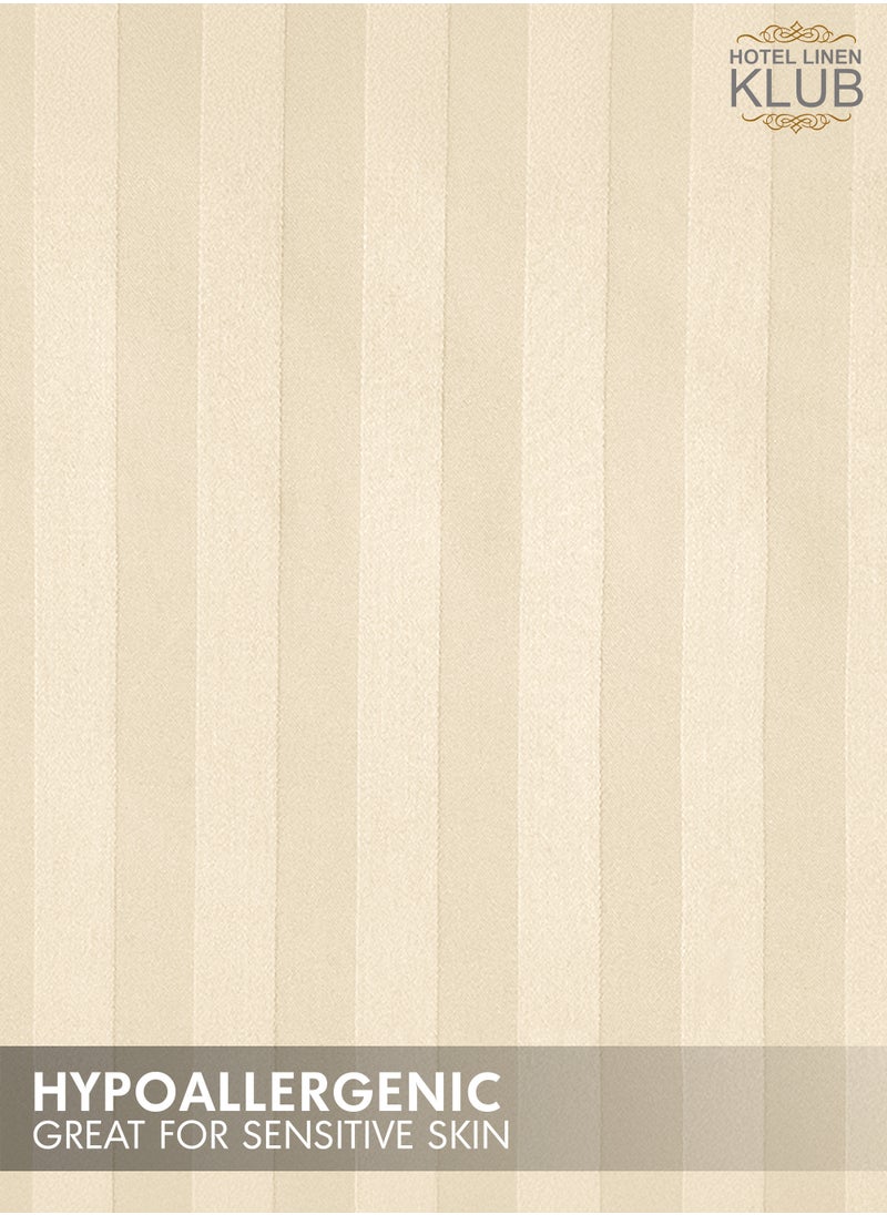 Hotel Linen Klub - Hotel Linen Klub King Duvet Cover - 1 Piece, Luxurious 100% Cotton Sateen with 250 Thread Count, Stylish Classic Stripe Pattern with Button Closure, Size: 245 x 265 cm, Elegant Cream Aesthetic - Image 1