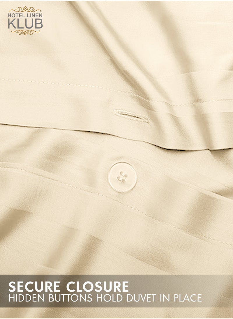 Hotel Linen Klub - Hotel Linen Klub King Duvet Cover - 1 Piece, Luxurious 100% Cotton Sateen with 250 Thread Count, Stylish Classic Stripe Pattern with Button Closure, Size: 245 x 265 cm, Elegant Cream Aesthetic - Image 1