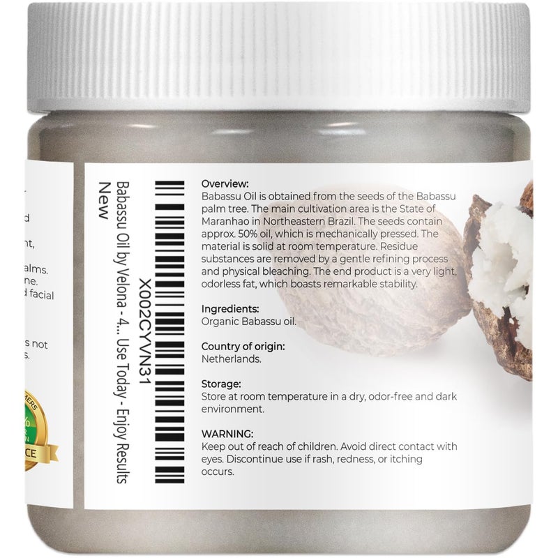 velona Babassu Oil USDA Certified Organic - 4 Fl Oz | 100% Pure and Natural Carrier Oil | Refined, Cold Pressed | Face, Hair, Body & Skin Care and Cooking | Use Today - Enjoy Results - Image 3