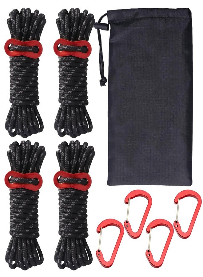 Bullplus 4 Pack 4mm Outdoor Guy Lines Tent Cords Lightweight Camping Rope with Hooks and Aluminum Guylines Adjuster Tensioner Pouch for Camping, Hiking, Climbing, Canopy Shelter etc - Image 1