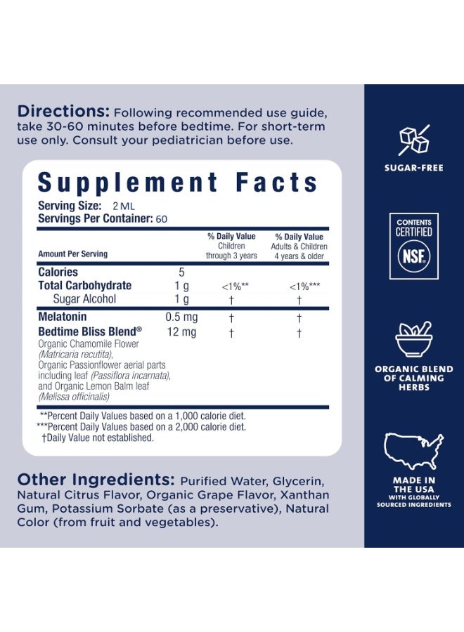 Mommy's Bliss Kids Sleep Liquid with Melatonin & Calming Herbs | Supports The Natural Sleep Process for Children 3 Years & Up | Grape Flavor | Sugar Free| 4 Fl Oz (60 Servings), pack of 1 - Image 2