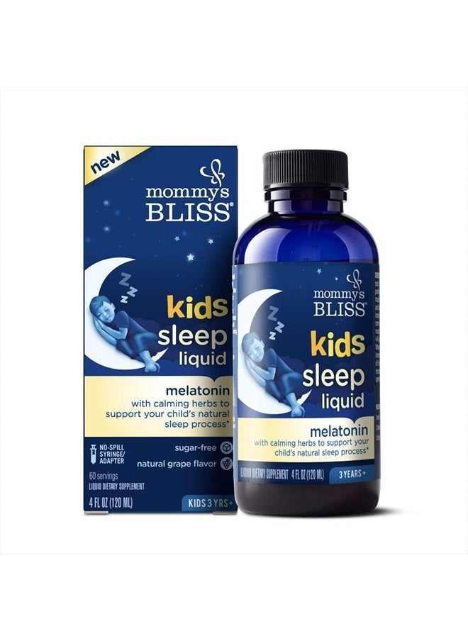 Mommy's Bliss - Kids Sleep Liquid with Melatonin & Calming Herbs | Supports The Natural Sleep Process for Children 3 Years & Up | Grape Flavor | Sugar Free| 4 Fl Oz (60 Servings), pack of 1 - Image 1