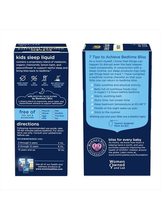 Mommy's Bliss - Kids Sleep Liquid with Melatonin & Calming Herbs | Supports The Natural Sleep Process for Children 3 Years & Up | Grape Flavor | Sugar Free| 4 Fl Oz (60 Servings), pack of 1 - Image 1