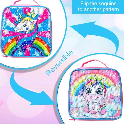 GXTVO 3PCS Unicorn Backpack for Girls, 16" Sequin Prechool Elementary Bookbag and Lunch Box - Image 3