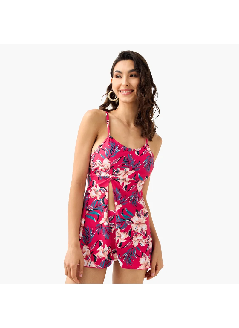 FAV Floral Print Strappy Swim Top and Briefs Set