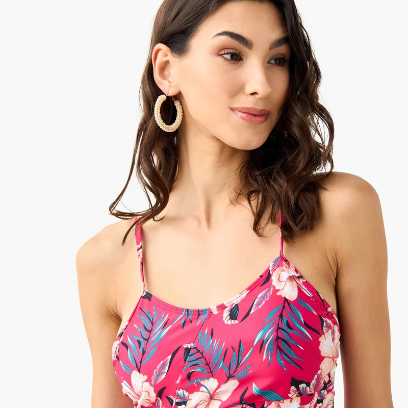 Splash FAV Floral Print Strappy Swim Top and Briefs Set