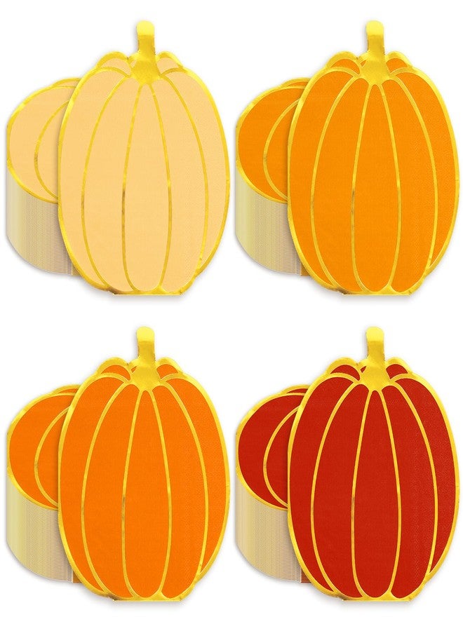 Whaline مناديل ورقية خريفية من واهلين 100 قطعة بتصميم قرع باللون الذهبي، مناديل قابلة للتخلص منها بأربعة ألوان خريفية لمناسبات الغداء والعشاء لموسم الحصاد وعيد الشكر - Image 1