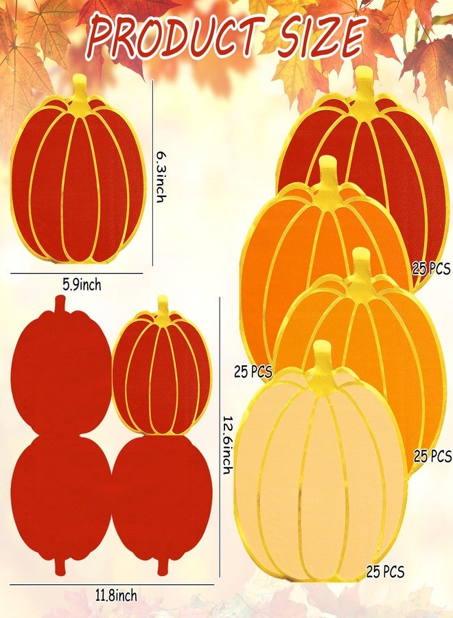 Whaline مناديل ورقية خريفية من واهلين 100 قطعة بتصميم قرع باللون الذهبي، مناديل قابلة للتخلص منها بأربعة ألوان خريفية لمناسبات الغداء والعشاء لموسم الحصاد وعيد الشكر - Image 2