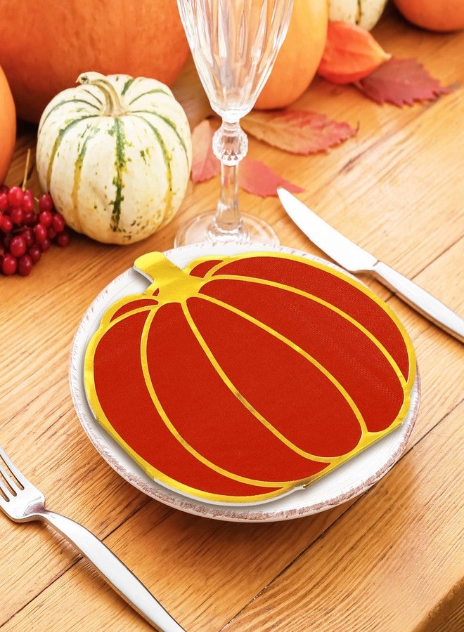 Whaline مناديل ورقية خريفية من واهلين 100 قطعة بتصميم قرع باللون الذهبي، مناديل قابلة للتخلص منها بأربعة ألوان خريفية لمناسبات الغداء والعشاء لموسم الحصاد وعيد الشكر - Image 4