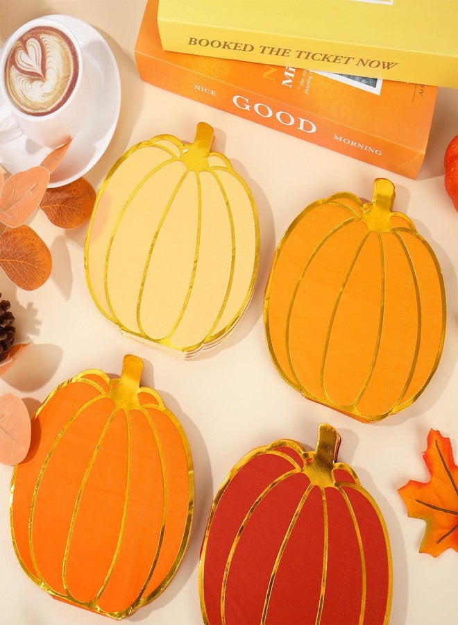 Whaline مناديل ورقية خريفية من واهلين 100 قطعة بتصميم قرع باللون الذهبي، مناديل قابلة للتخلص منها بأربعة ألوان خريفية لمناسبات الغداء والعشاء لموسم الحصاد وعيد الشكر - Image 5