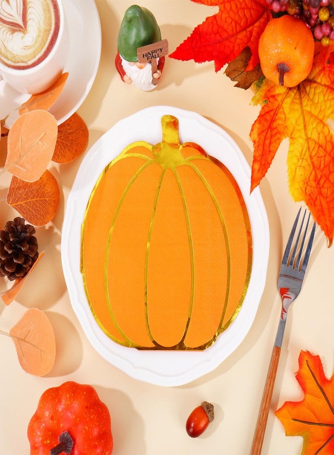 Whaline مناديل ورقية خريفية من واهلين 100 قطعة بتصميم قرع باللون الذهبي، مناديل قابلة للتخلص منها بأربعة ألوان خريفية لمناسبات الغداء والعشاء لموسم الحصاد وعيد الشكر - Image 3