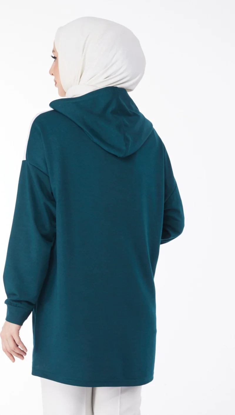 Tofisa Plain Hooded Collar Women's Emerald Printed Hooded Sweatshirt - 13134