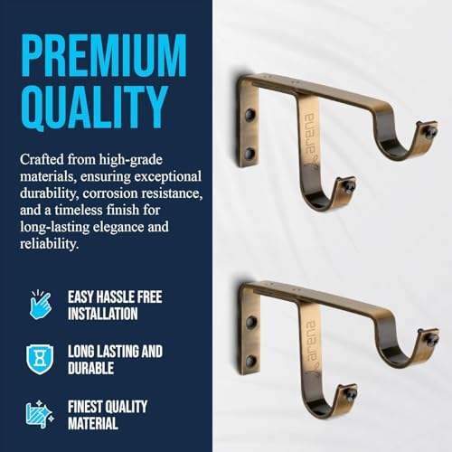 Arena Curtain Rod Holder Antique Brass Designer Heavy Duty Stainless Steel Double Curtain Rod Brackets with Mounting Hardware for 1 Inch Rods (CB242) (Pack of 4) - Image 5