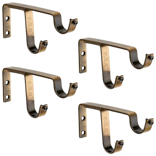 Arena Curtain Rod Holder Antique Brass Designer Heavy Duty Stainless Steel Double Curtain Rod Brackets with Mounting Hardware for 1 Inch Rods (CB242) (Pack of 4) - Image 1