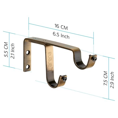 Arena Curtain Rod Holder Antique Brass Designer Heavy Duty Stainless Steel Double Curtain Rod Brackets with Mounting Hardware for 1 Inch Rods (CB242) (Pack of 4) - Image 2