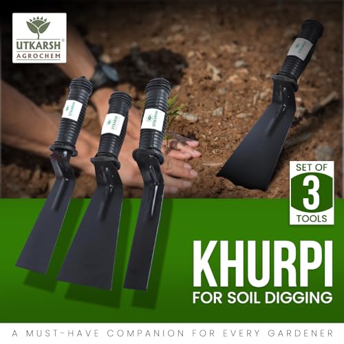 Utkarsh 1, 2 & 3 Inch Khurpis for Gardening Accessories | Rust-Free Khurpi Spade for Home Garden | Essential Plant Tools Combo for Soil Tilling, Digging | Terrace Indoor Outdoor Tool Kit - 3 PCs - Image 2