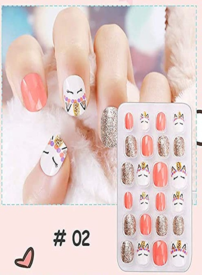 Pumkryth Rain Bingo 72 Pieces False Nails Press on Nails for Kids- Unicorn Short Fake Artificial Full Cover Nail Art Kits Transation with Nail Glue Tabs for Girls Children - Image 2