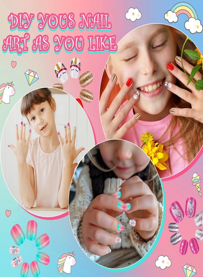 Pumkryth Rain Bingo 72 Pieces False Nails Press on Nails for Kids- Unicorn Short Fake Artificial Full Cover Nail Art Kits Transation with Nail Glue Tabs for Girls Children - Image 5
