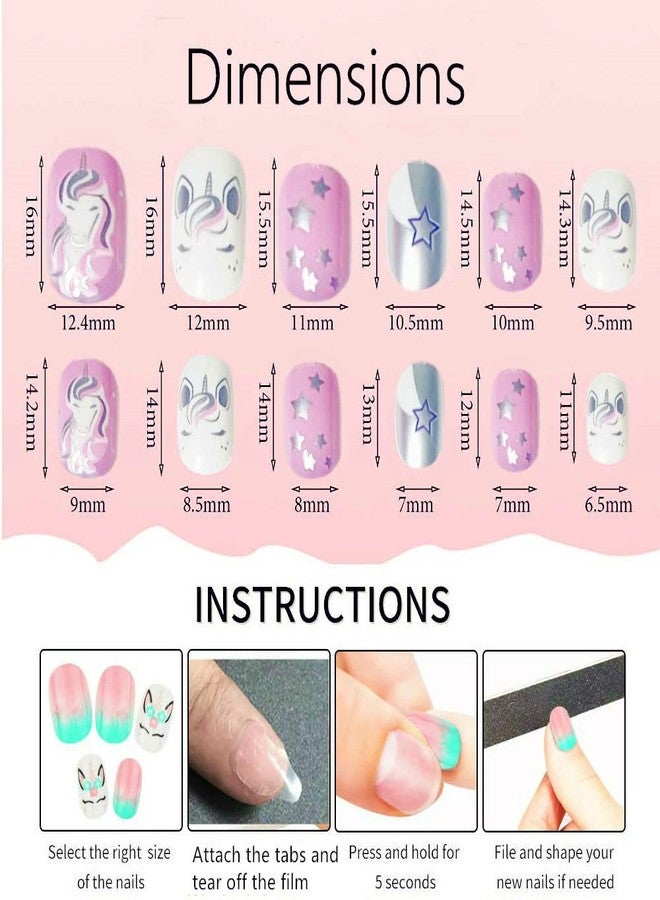 Pumkryth Rain Bingo 72 Pieces False Nails Press on Nails for Kids- Unicorn Short Fake Artificial Full Cover Nail Art Kits Transation with Nail Glue Tabs for Girls Children - Image 3