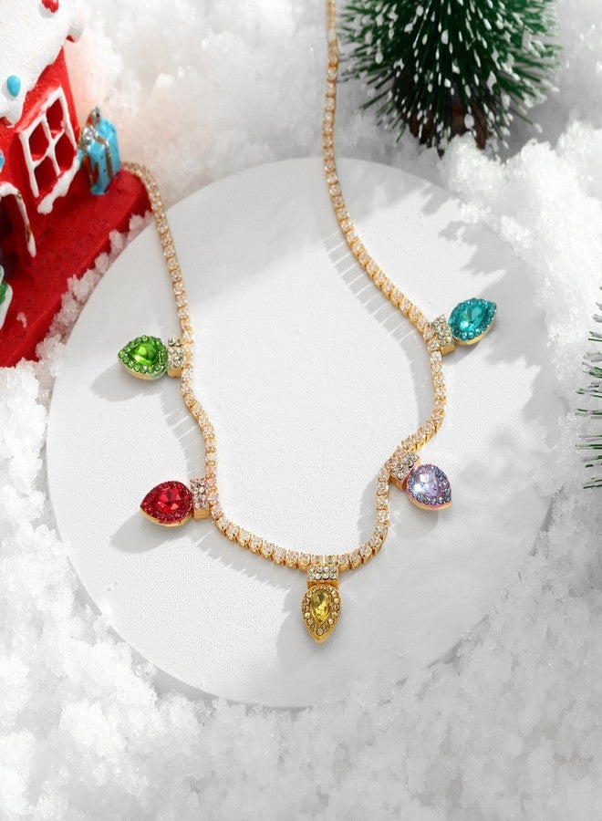 WOWORAMA Crystal Christmas Necklace for Women Colorful Christmas Light Bulbs Choker Necklace Cubic Zirconia Tennis Necklace Dainty CZ Christmas Holiday Necklace - Image 3