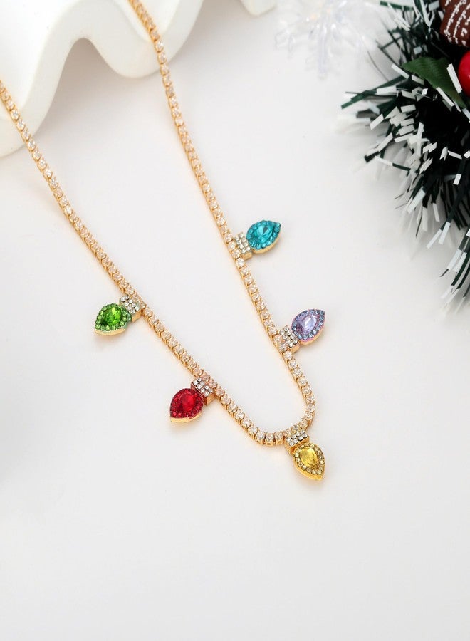 WOWORAMA Crystal Christmas Necklace for Women Colorful Christmas Light Bulbs Choker Necklace Cubic Zirconia Tennis Necklace Dainty CZ Christmas Holiday Necklace - Image 2