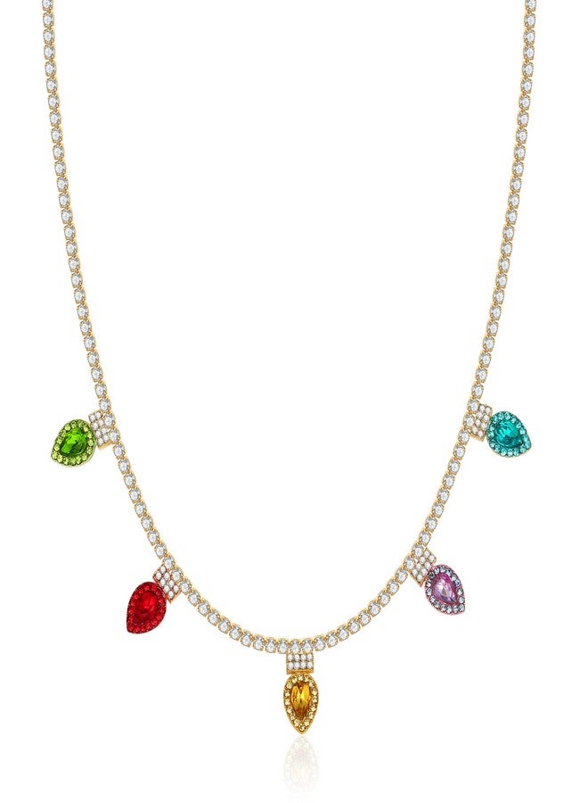 WOWORAMA Crystal Christmas Necklace for Women Colorful Christmas Light Bulbs Choker Necklace Cubic Zirconia Tennis Necklace Dainty CZ Christmas Holiday Necklace - Image 1