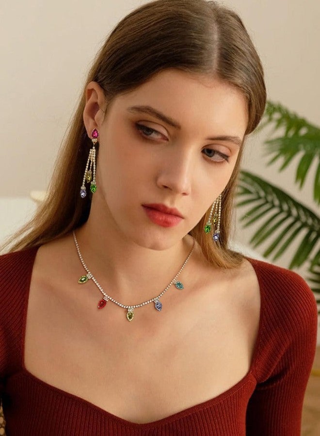 WOWORAMA Crystal Christmas Necklace for Women Colorful Christmas Light Bulbs Choker Necklace Cubic Zirconia Tennis Necklace Dainty CZ Christmas Holiday Necklace - Image 5