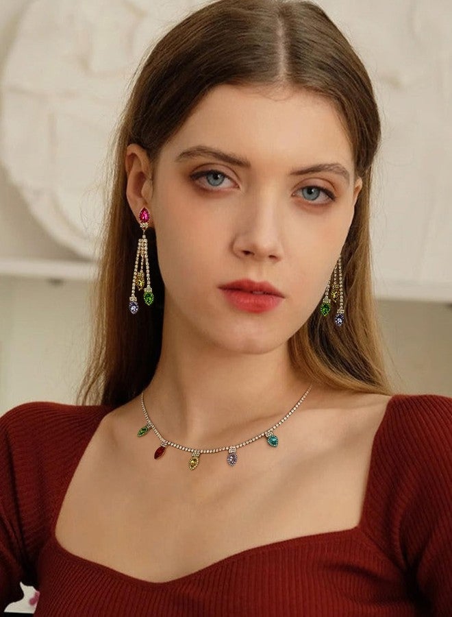 WOWORAMA Crystal Christmas Necklace for Women Colorful Christmas Light Bulbs Choker Necklace Cubic Zirconia Tennis Necklace Dainty CZ Christmas Holiday Necklace - Image 4