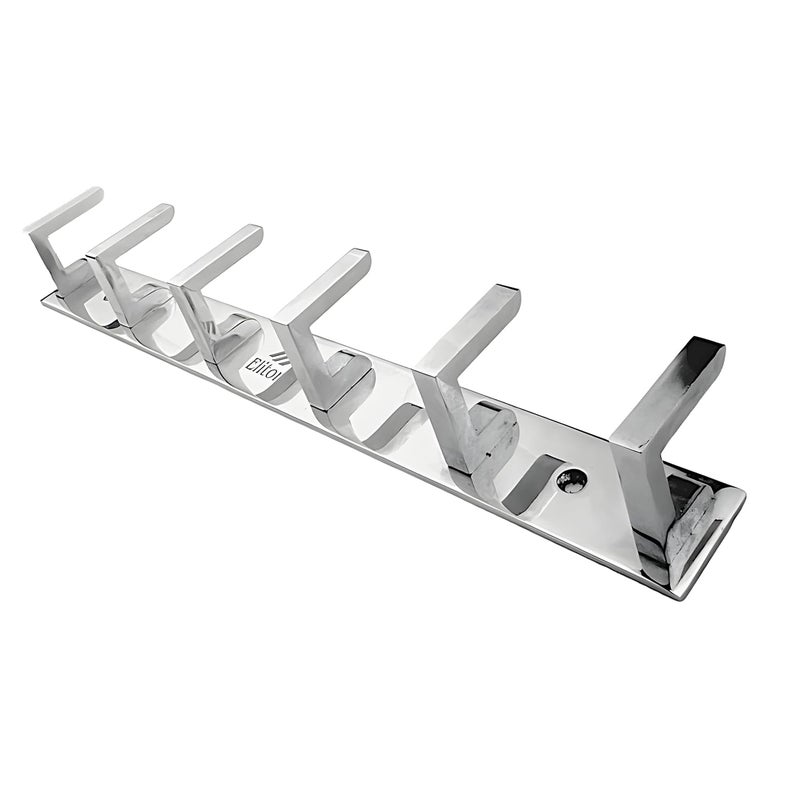 ELITONE Aluminum L Type Hook Rail with 6Hooks for Walls of BathroomKitchenDoorHook Rail Bar for Clothes HangerTowel BarsKeysPack of 2Chrome Finish - Image 2