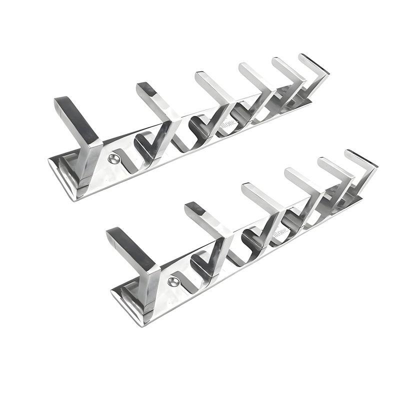 ELITONE Aluminum L Type Hook Rail with 6Hooks for Walls of BathroomKitchenDoorHook Rail Bar for Clothes HangerTowel BarsKeysPack of 2Chrome Finish - Image 1