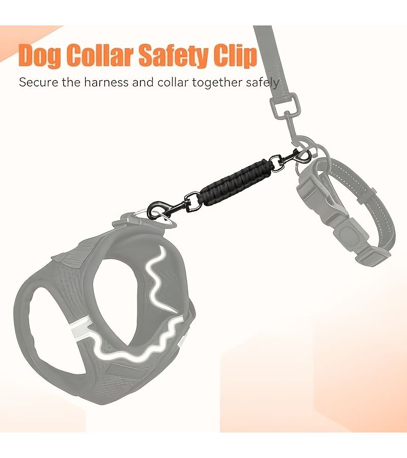 Pure Black Double Ended Safety Clip Collar for Dog Harness with Training Backup - Image 5