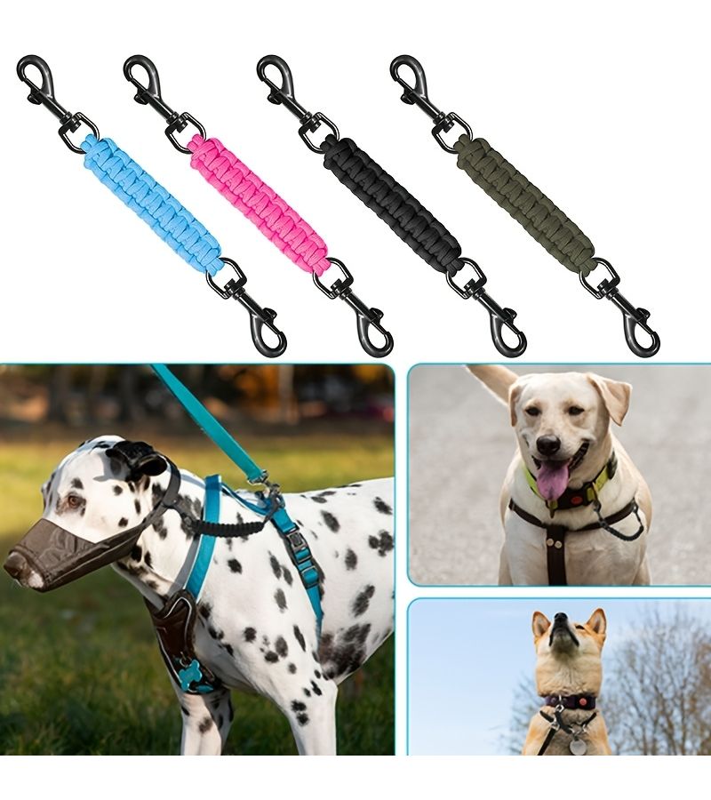 Pure Black Double Ended Safety Clip Collar for Dog Harness with Training Backup - Image 1