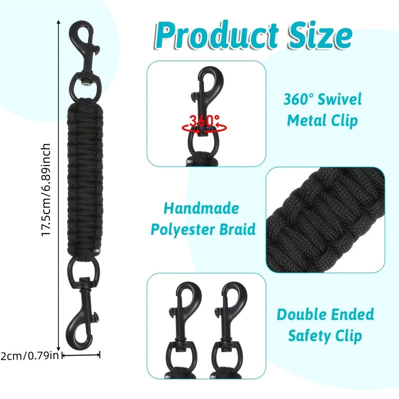 Pure Black Double Ended Safety Clip Collar for Dog Harness with Training Backup - Image 2