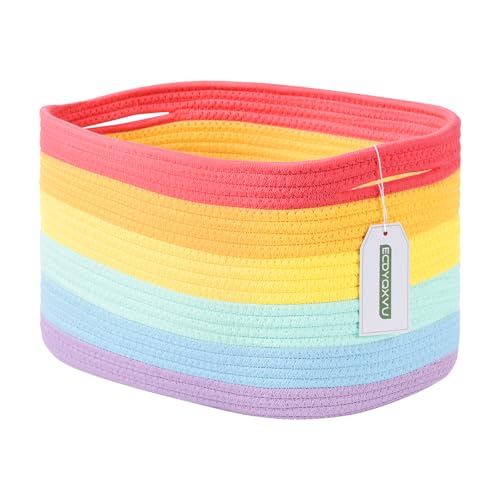 ECDYQXVU Cotton Rope Storage Basket 15x10x9 Inches Woven Basket for Shelves Clothes Towels Books and Laundry Rainbow 1 Pack - Image 1