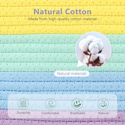 ECDYQXVU Cotton Rope Storage Basket 15x10x9 Inches Woven Basket for Shelves Clothes Towels Books and Laundry Rainbow 1 Pack - Image 3