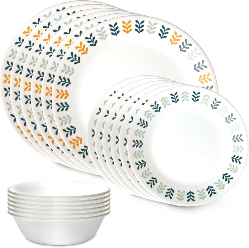 Corelle طقم أطباق زجاجية كوريل فيتريل 18 قطعة خدمة لـ 6 أشخاص مقاومة للكسر والتشقق مع أطباق وأوعية ثلاثية الطبقات أندرس - Image 1