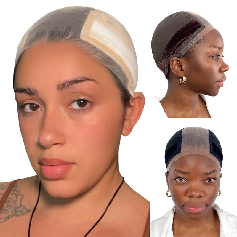 LABHAIRS Wig Cap with Grip Band for Keeping Wigs in Place More Full Capwide Transparent Lace for Lace Front Wigs  BrownBlackNude Non Slip Cap Make Your Wig Be Glueless NudeM