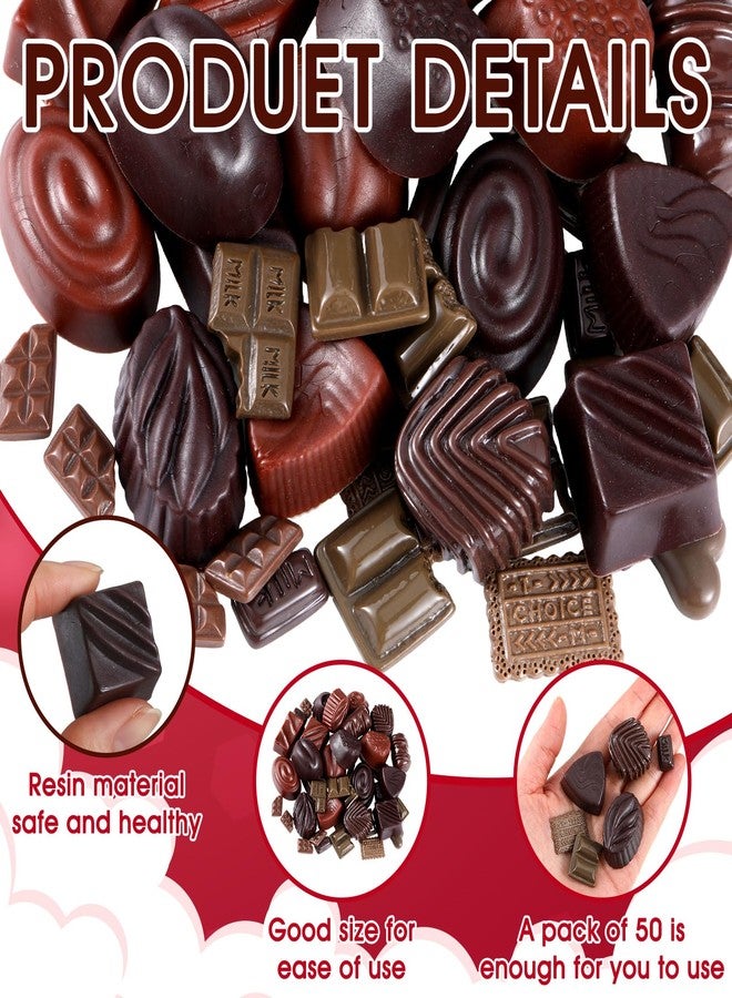 Fiwochic 50 Pcs Fake Chocolate Bulk Mini Resin Chocolate Decorations Small Fake Candy Charms Tiny Cute Kawaii Artificial Sweet Candy Charm for DIY Crafts Making Gifts - Image 3
