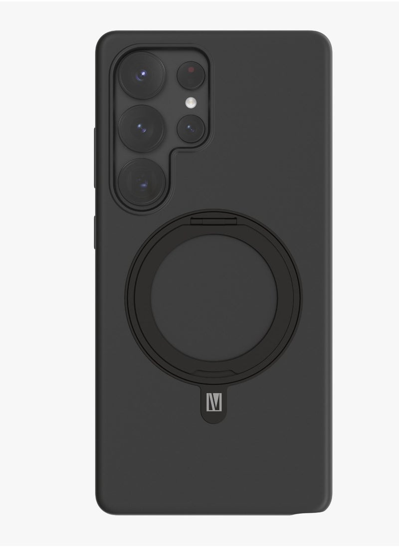 LEVELO - S25 Ultra Magsafe Case Iris Pro Liquid Silicone Case / Built-In Stand / Impact-Resistant Corners / Metal Camera Ring /  Drop Protecting Magsafe Back Cover - Black - Image 1