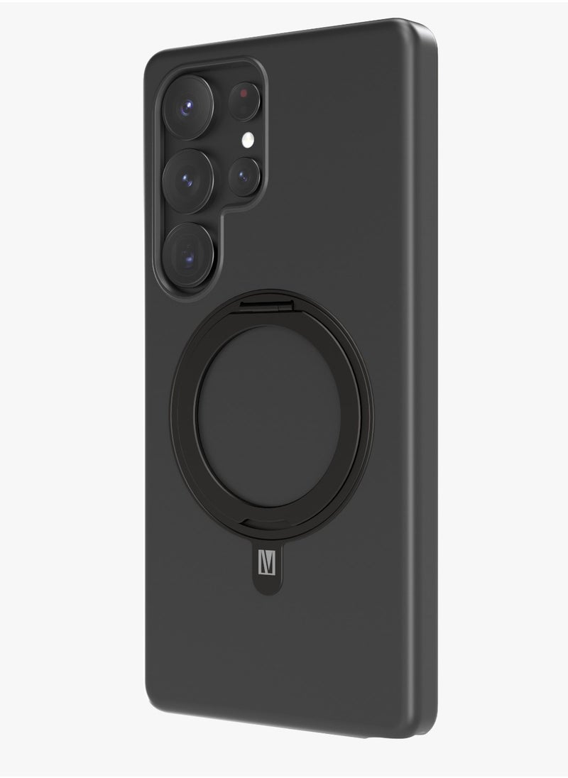 LEVELO - S25 Ultra Magsafe Case Iris Pro Liquid Silicone Case / Built-In Stand / Impact-Resistant Corners / Metal Camera Ring /  Drop Protecting Magsafe Back Cover - Black - Image 1