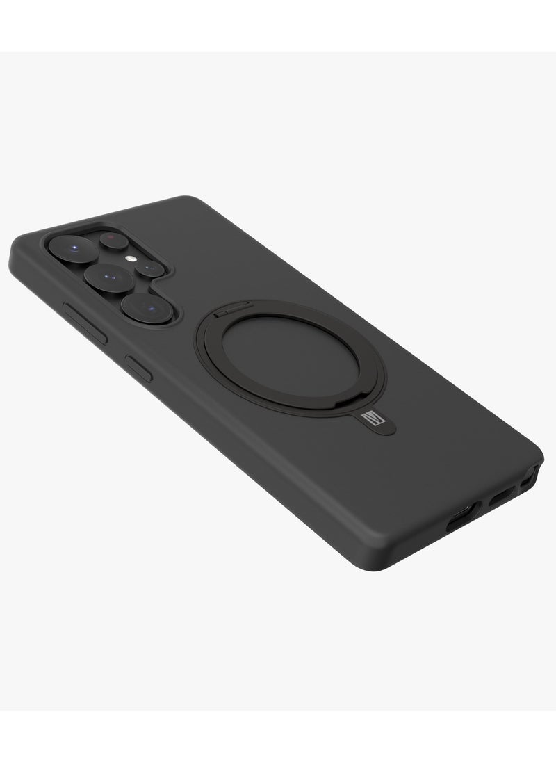 LEVELO - S25 Ultra Magsafe Case Iris Pro Liquid Silicone Case / Built-In Stand / Impact-Resistant Corners / Metal Camera Ring /  Drop Protecting Magsafe Back Cover - Black - Image 1